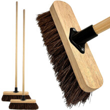 10” Outdoor Garden Broom with Wooden Handle Natural Stiff Bassine Hard Bristle with Durable Support Bracket Yard Brush Heavy Duty Broom Outdoor Clea