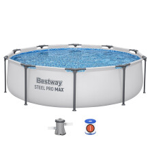 Bestway MAX Steel Pro Round Frame Swimming Pool with Filter Pump, Grey, 10 ft, Multicolor, BW56408GB-21