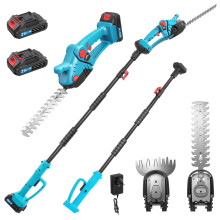 Cordless Hedge Trimmer Long Reach 2.4m Telescopic Pole, Hedge Trimmer Cordless 21V with 2X Batteries & Fast Charger, 90 Adjustable Head, 2-in-1 with