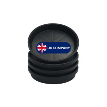 35cm (14”) Diameter Pack of 4, UK Made Plant Pot Saucers, Flower Pot Saucer - Black Plastic Plant Saucers - Ideal as a Drip Base Plant Pot Trays For