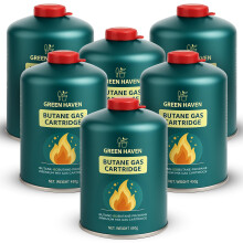 Green Haven Premium C500 Gas Canisters - 6 Pack Gas Cartridges for Camping Stoves & More, High Performance Propane-Butane- Isobutane Mix with Reseala