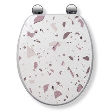 Croydex Pink Terrazzo Wooden Toilet Seat, Adjustable Flexi-Fix Hinges