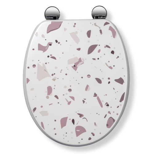 Croydex Croydex Pink Terrazzo Wooden Toilet Seat, Adjustable Flexi-Fix Hinges