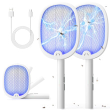 YISSVIC Electric Fly Swatter Foldable Fly Zapper Killer 4000V Mosquito Bug Zapper Racket 1800mAh Rechargeable with USB-C Cable for Indoor Home Outdoo