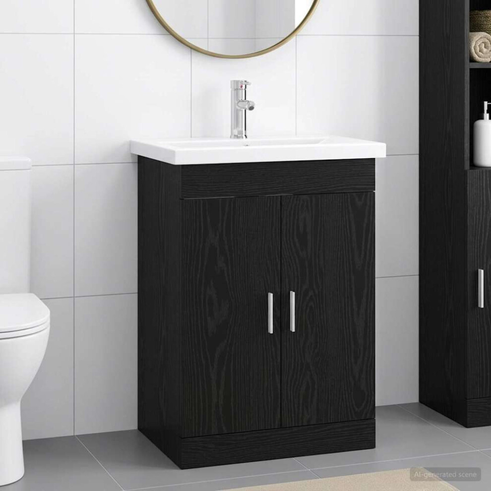 Vidaxl Bathroom Furniture Set Black Oak 61 X 40 X 84.5 Cm