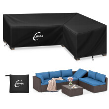 Kipiea L Shaped Garden Furniture Covers Waterproof, 420D Heavy Duty Oxford Fabric Outdoor Rattan Corner Sofa Covers with Windproof, Garden Sofa Cover