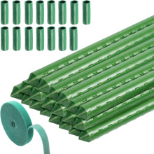 Green Garden Plant Stakes, 30Pcs Garden Canes Plastic Coated Steel Tube Garden Stakes, Plant Support Sticks with 20 Connector and 1 Plant Ties, Vine