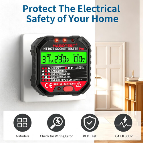 Socket Tester RCD Plug Outlet Tester, Electrical Receptacle Detector with LCD Display, 90-250V Power Socket Automatic Electric Circuit Polarity Volta 2