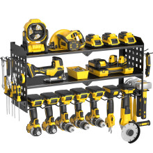 Yeabett 3 Layer Power Tool Storage, Tool Rack for 7 Drill Holders, Heavy Duty Wall Mounted Rack for Garage, Home, Workshop (Black)