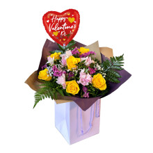 Astonishing Fresh Bouquet Yellow Roses Purple Limonium, Bright Flowers | Distinctive Floral Celebration Birthdays, Thank You, Anniversary, Autumn Arr