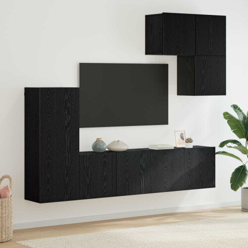 VidaXL vidaXL TV Wall Unit Wall-mounted 5 pcs Black Oak Engineered Wood