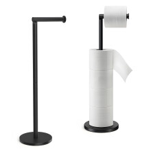 FB FunkyBuys Black Freestanding Toilet Roll Holder – Durable Stainless Steel, 2-in-1 Toilet Paper Holder, Holds 1 Roll & Stores 3, Anti-Slip Base fo