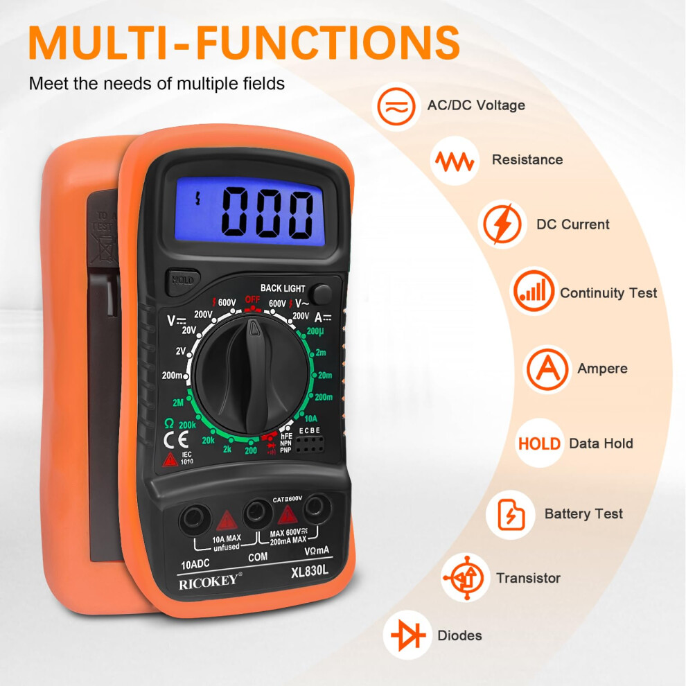 Digital Multimeter Voltmeter Battery Voltage Multi Tester Continuity T 5000462678927