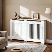 FATIVO Large Tall Radiator Cover Cabinet, External 92cm Height Heater Covers with Wood Texture Nature Top,Inner 90cm Vertical Slats Modern MDF Radiat
