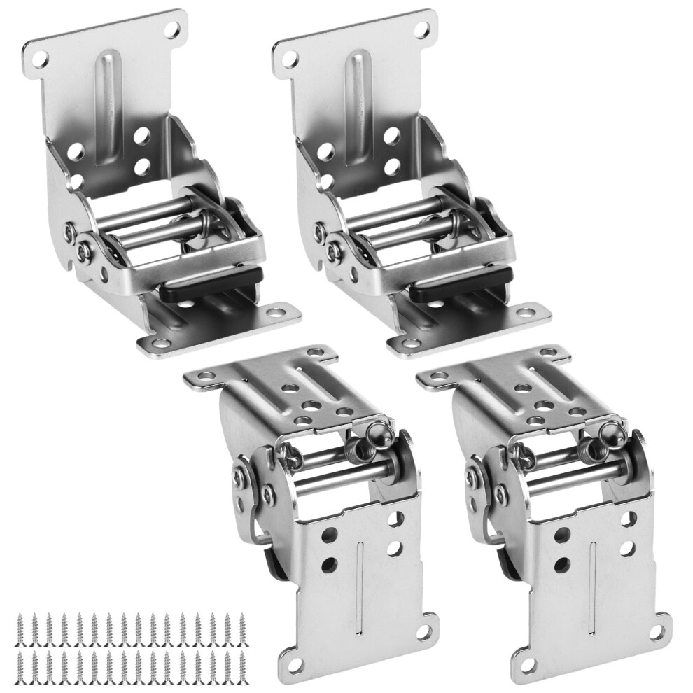 Qwork 4 Pack Folding Lock Extension Self Locking Foldable Hinge Hardware For Table Bed Leg Feet Screws Included - Silver 5002169033658