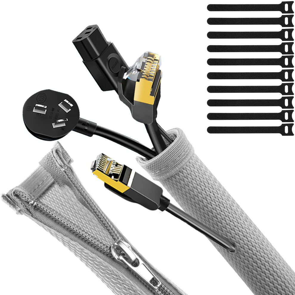 Upxdumi Cable Tidy Zip Sleeve For Pc/Tv, 20Mm - 1.2M Desk Cable Management Organisers, Wire Tidy Loom Tube Cord Wrap Protector With 10 Pcs Reusable C 5009008828376