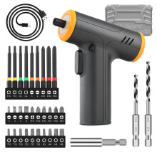 Hi-Spec 4V USB Power Screwdriver & Screw Bit Set with Bit Handle. Cordless & Rechargeable Electric Screwdriver in a Compact Toolbox Case
