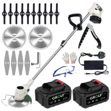 Cordless Grass Strimmer with Metal Blade 2x4.0Ah Battery and Fast Charger,Powerf