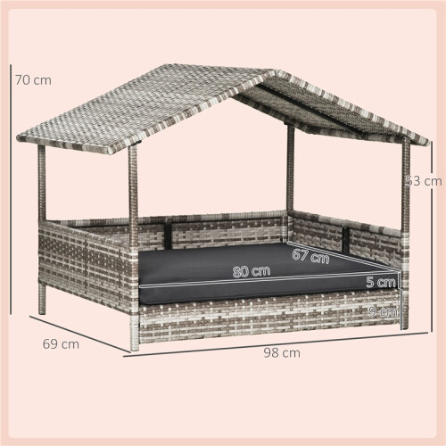 Casinha de cachorro de vime com almofada para uso externo, cinza 2