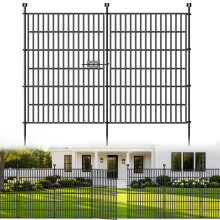 10 Panels No Dig Decorative Garden Fence with Gate, 101 cm (H) x 719 cm (L) Dog Fence Outdoor for Yard, Rustproof Metal Temporary Fencing, Animal Bar