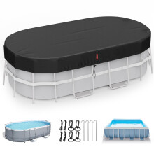 LXKCKJ 12X24FT Rectangular Pool Cover, Solar Oval Pool Cover for Above Ground Pools, Winter Pool Covers with Accessories Set Ideal for Cold and UV Re