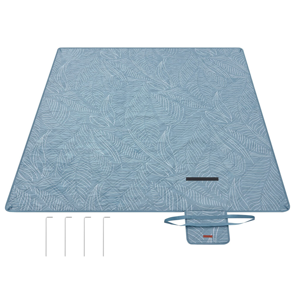 Songmics Picnic Blanket, 200 X 200 Cm, With 4 Ground Pegs, Large Picnic Mat For Beach Park, Waterproof Layer, Machine Washable, Foldable, Leaf Patter