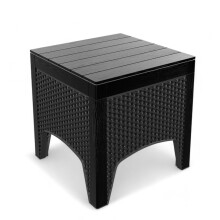 URBN GARDEN Black Rattan Square Coffee Table with Wood Look Top Perfect for Outdoor Bistro, Garden, and Balcony End Spaces, Style & Functionality to