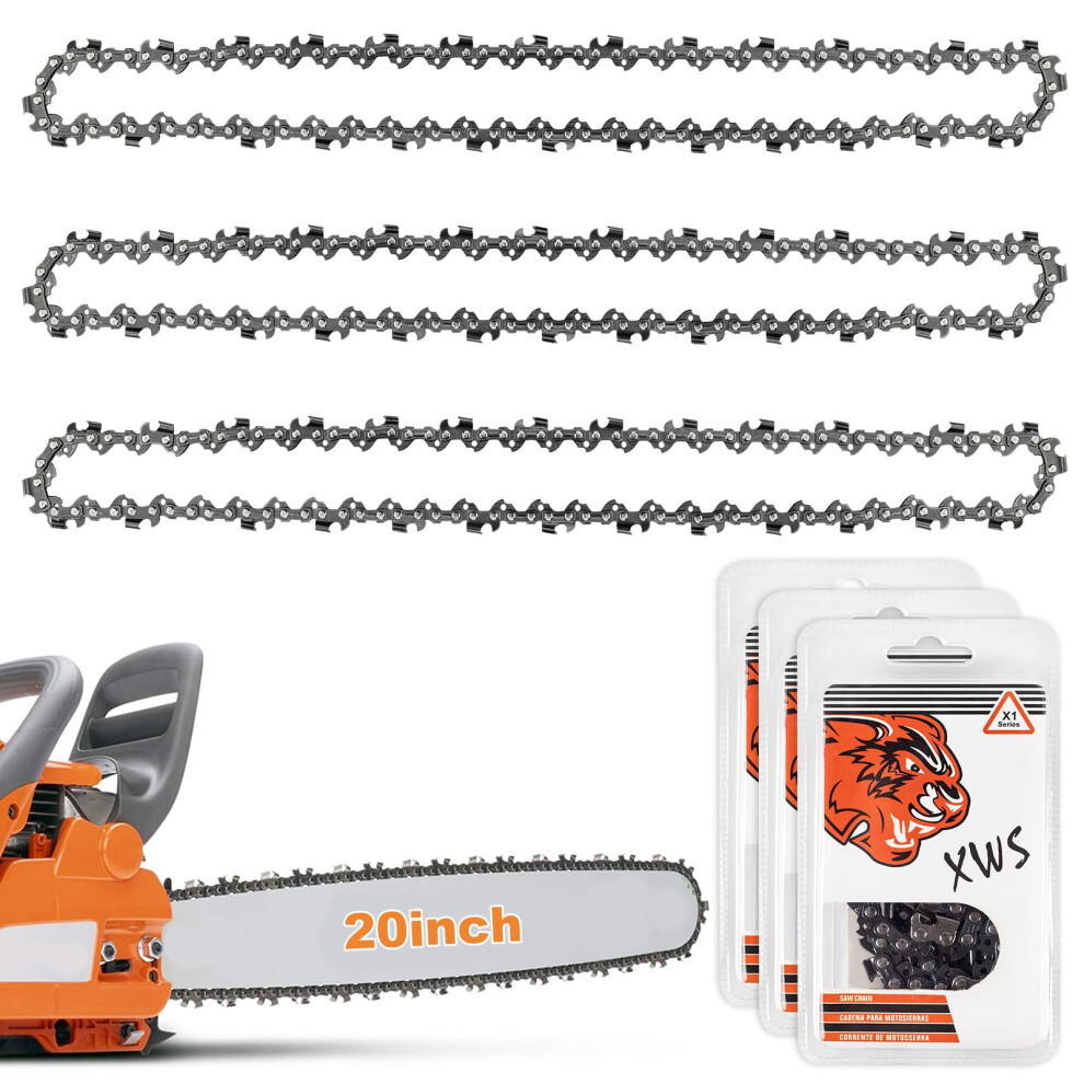 3-Pack Chainsaw Chain For 20 Inch (50Cm) Bar, 76 Drive Links,0.058" Gauge, 0.325" Pitch,Replacement Chain Compatible With Hyundai 62Cc, Timberpro And 5006610332932