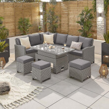 Nova Outdoor Living - Ciara Left Hand Corner Dining Set - 9 Seater Outdoor Rattan Garden Furniture Casual Sofa Set with Rising Rectangular Table - Wh