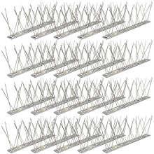 Bird Spikes Stainless Steel (5m, 20 pcs x 25cm) - 304 Rustproof Repellent with 40 Screws & 40 Zip Ties - For Balcony, Gutter, Fence & Roof