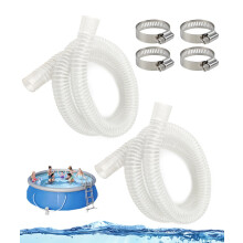 Cartlant 2Pcs Above Ground 32mm Pool Hose Replacement, 1.5 Meter Long Swimming Pool Filter Pump Pipe Kit with 4 Metal Clips, Clear PVC Water Drain Ho