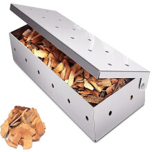 BBQ Smoker Box for Smoking, Stainless Steel BBQ Grilling Smoky Flavor Grilled Meat and Fish for Gas, Electric Or Charcoal BBQ Grill, for Outdoor Cook
