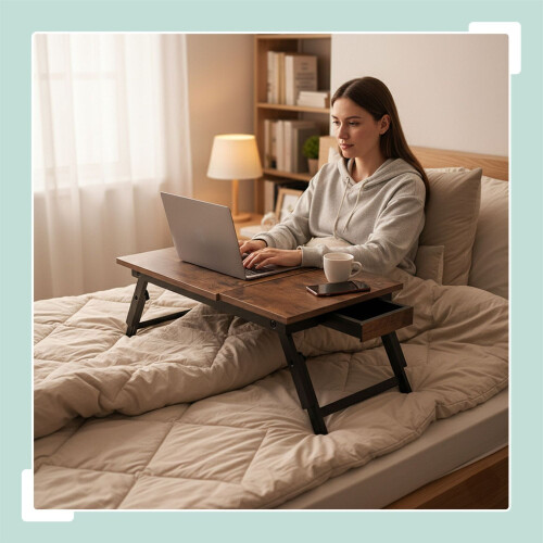 Verstelbare laptoptafel met lade - Kantelbaar blad, inklapbaar 2