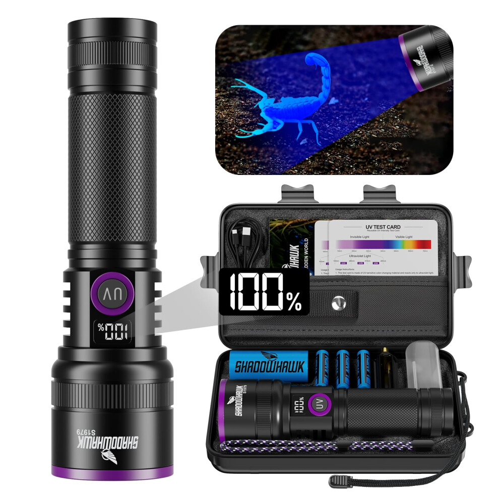 Shadowhawk 365Nm Uv Torch With Filter Lens - 30W Black Light 4-Core Rechargeable Ultraviolet Flashlight, Uv Light For Pet Urine Detection/Resin Curin 5004614727518