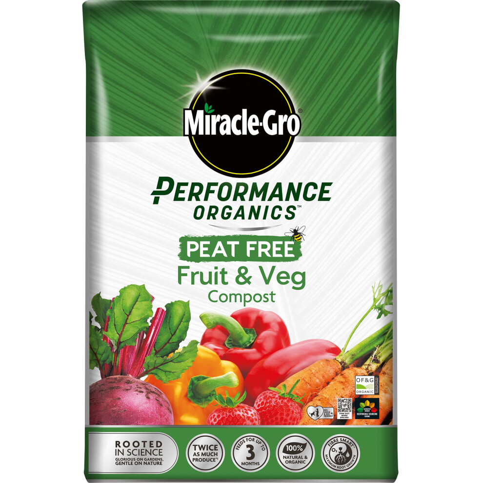 Miracle-Gro 121060 Performance Organics Fruit And Veg Peat Free Compost, 40L, White