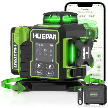 Huepar W03CG New Construction Laser Level 3x360 Self Leveling, 3D 12 Lines Bluetoothed Laser Level with Electric Rotating Base ? Large LCD Screen, 3