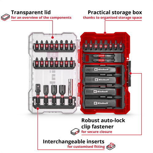 Einhell Original Einhell M-CASE 35-Piece Impact Bit and Socket Set (25 mm Bits, 50 mm Bits, Hexagon Sockets, Long Sockets, Socket Adapter, 60 mm Bit Holder I 2