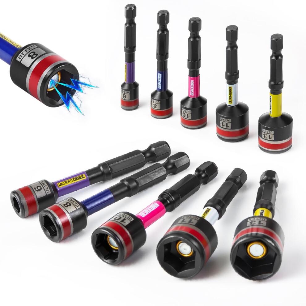 Photos - Screwdriver Geinxurn Impact Nut Driver Set, 10 Pieces 65mm Long Metric 6mm, 8mm, 10mm, 11mm, 13mm, Magnetic 1/4 Hex Shank Nut Setter Dri