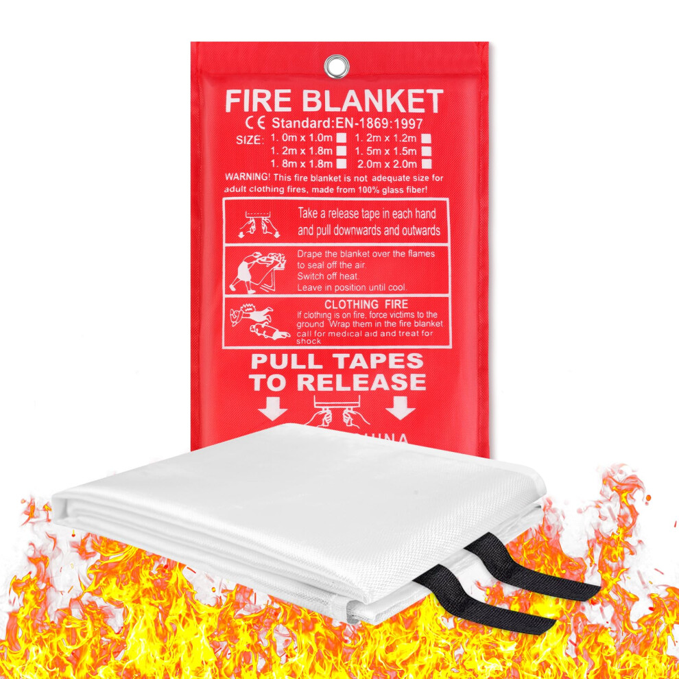 Flintronic Fire Blanket, 1.6M X 1.8M Emergency Fire Blanket For Kitchen, Quick Unfolding, Fibreglass Fire Blankets With Loops, Flame Retardant Fire-B 5005636962383
