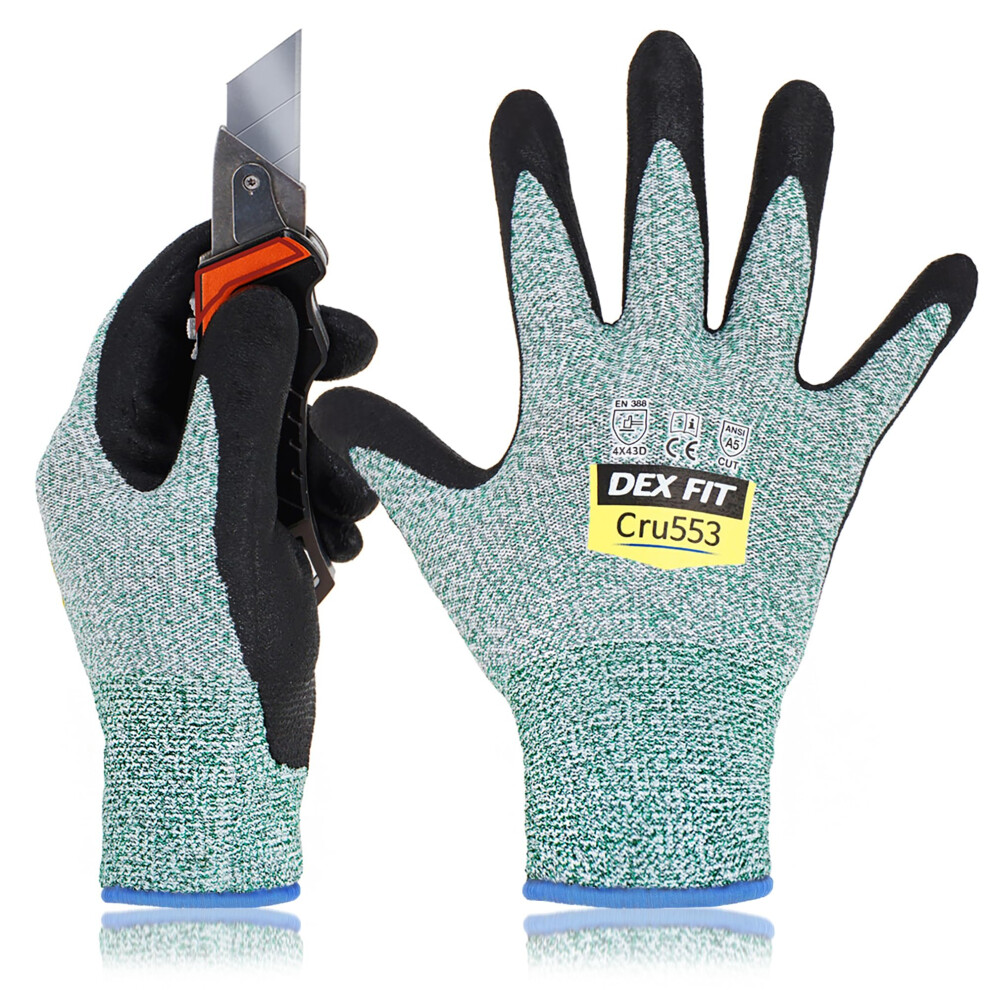 Dex Fit Level 5 Cut Resistant Gloves Cru553, 3D Comfort Stretch Fit, Power Grip, Durable Foam Nitrile, Smart Touch, Machine Washable, Thin & Lightwei 5006997868864