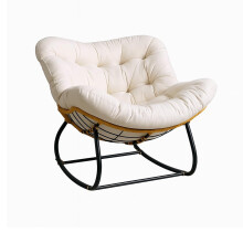 SUNNYNEST Outdoor Oversized Rocking Chair with Thick Removable Cushion, Weather-Resistant PE Rattan Egg Rocker, Heavy-Duty Metal Frame Patio Lounge C