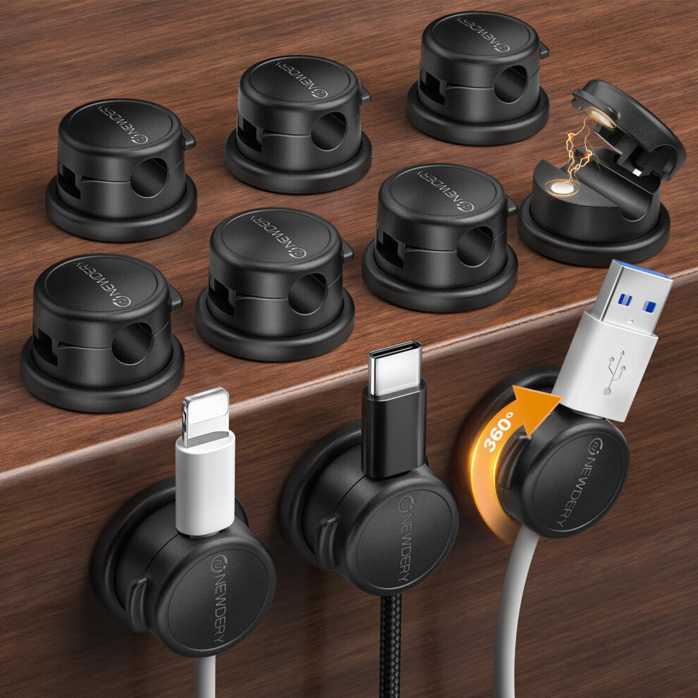 360 Rotatable Magnetic Cable Tidy Clips, 10 Pack Cable Management Under Desk, Cord Organiser, Cable Holder For Desk, Nightstand, Charging Cables, Hd 5007278116919