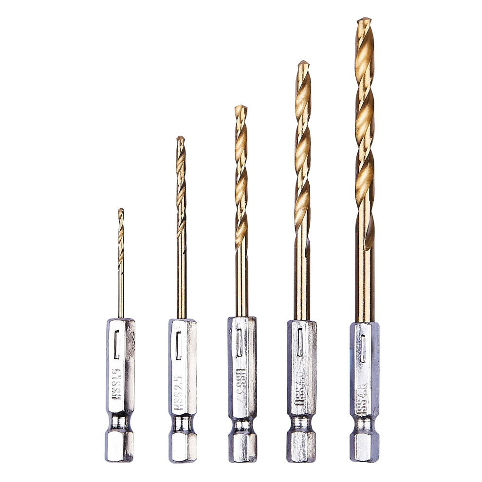 Amtech 5Pc Titanium Nitride Coated Hss Drill Bit Set Fast Clean Drill 5004315704559
