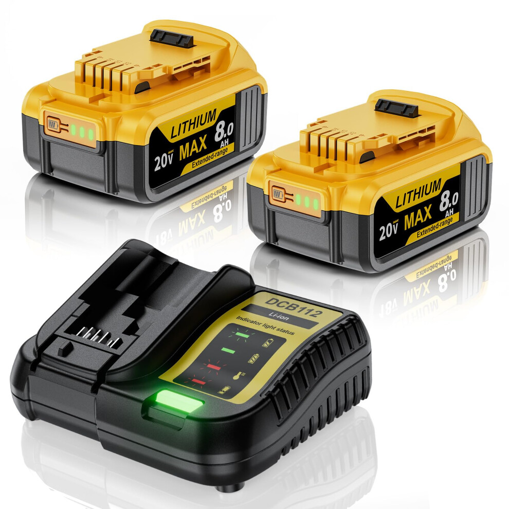 2X 20V 8000Mah Lithium-Ion Replacement For Dewalt 20V Battery Compatible With Dcb180 Dcb181 Dcb182 Dcb184 Dcb185 Dcb101 Dcb107 Dcb112 Dcb105 Dcb115 D 5008624541140