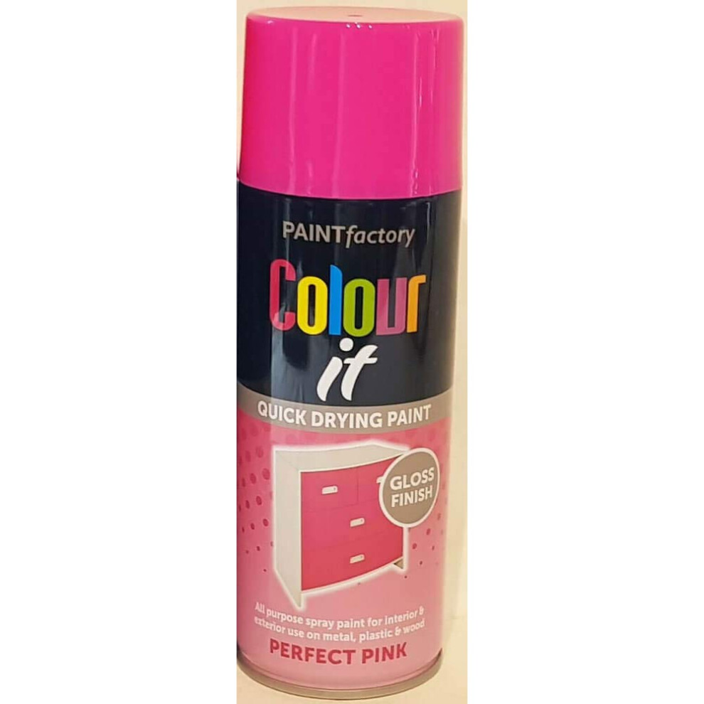 Paint Factory Colour It Quick Drying Spray Paint 400Ml Perfect Pink Gloss Finish 5002390567373