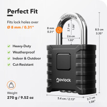 NOVLOCK Heavy Duty Combination Padlock Outdoor – Weatherproof, Cut-Resistant, 0.31" (8mm) Shackle – for Gates, Fences, Sheds, Storage Units, Locke