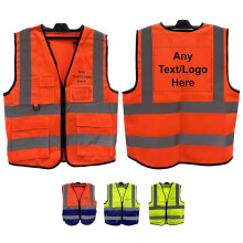 PB TECH Personalised Printed Reflective Hi-Viz Vest, High Visibility hi viz Reflective Vest, Custom Logo Class 2 hi vis Zipper With Phone ANd ID Pock