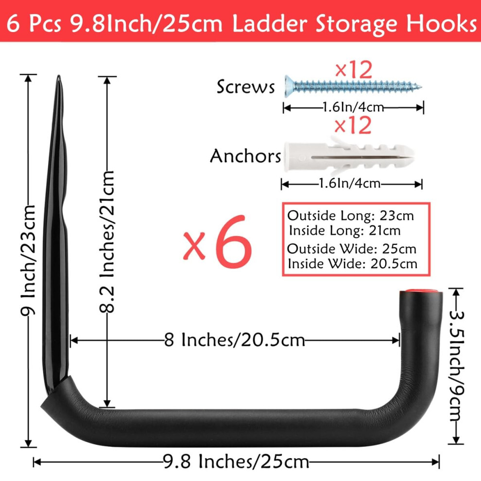 Garage Storage Ladders Hooks 6 Pcs Heavy Duty Utility Hanger 25Cm Wall 5008434694968