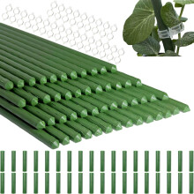 50PCS Garden Green Plant Support Stakes-40cm x 11mm,Plastic Coated Steel Sticks