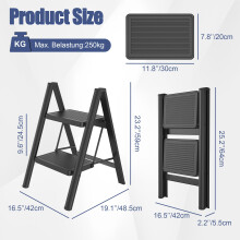 SAILUN Folding Step Ladder 2Step Steel Construction NonSlip Rubber Mat
